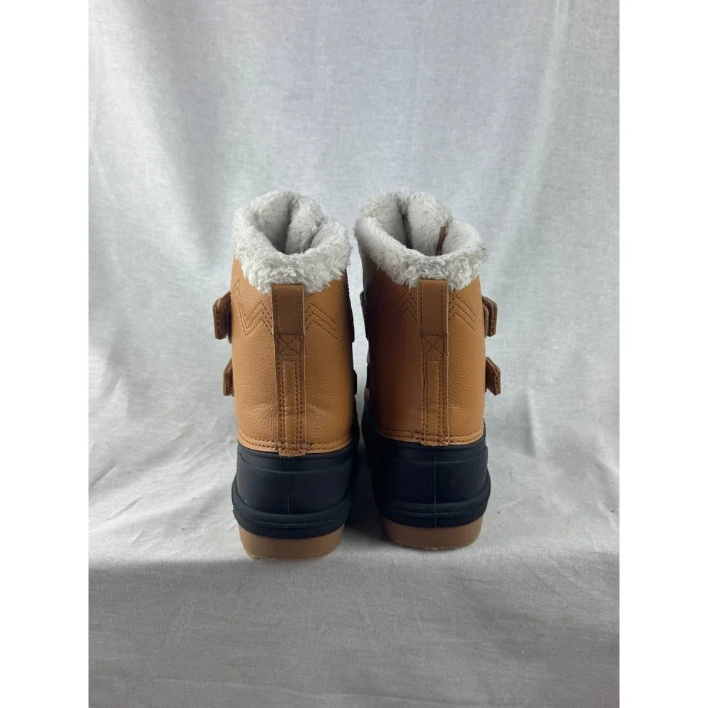 Cat & Jack Kids Tan Black Faux Fur Lined Winter Duck Boots‎ Size 12